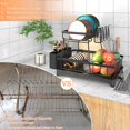 thumbnail image 3 of Godboat Dish Drying Rack, 2-Tier Dish Racks for Kitchen Counter, Dish Rack with Auto-Drain & Mat, Dish Drainer with Knife, Fork & Cup Rack, Gifts for Women, Mothers Day, Cool Stuff & Kitchen Gadgets, 3 of 10