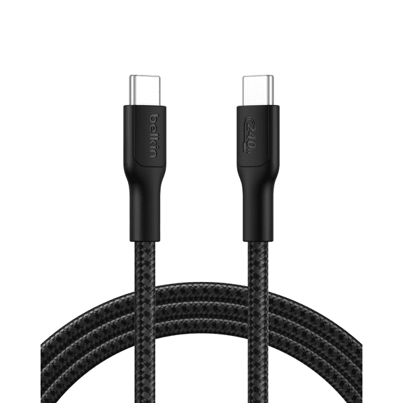 Belkin BoostCharge USB-C to USB-C Cable 240W 2.0 6.6ft/2M Braided Fast Charging Cable USB-C Power Cable Laptop & Phone Charger Black