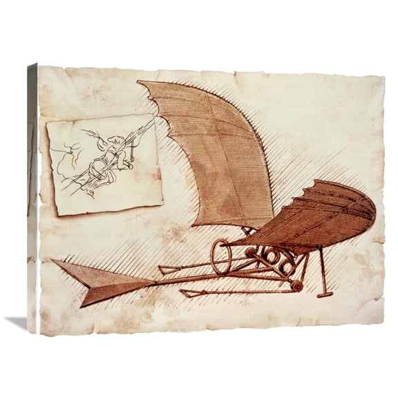 Global Gallery Leonardo Da Vinci,'Flying Machine' Stretched Canvas Artwork