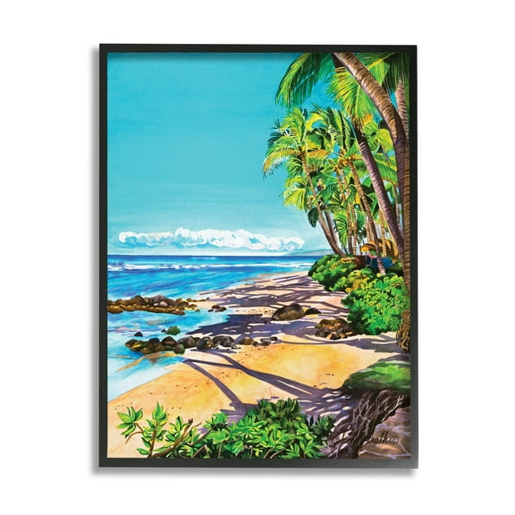 Stupell Industries Tropical Shore Landscape Nature Painting Black Framed Art Print Wall Art, 11 x 14
