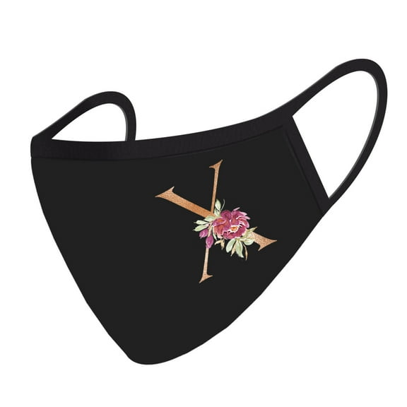 Koyal Wholesale Wedding Face Mask, Black Pink Floral Monogram X, 1 Replaceable PM 2.5 Protection Filter