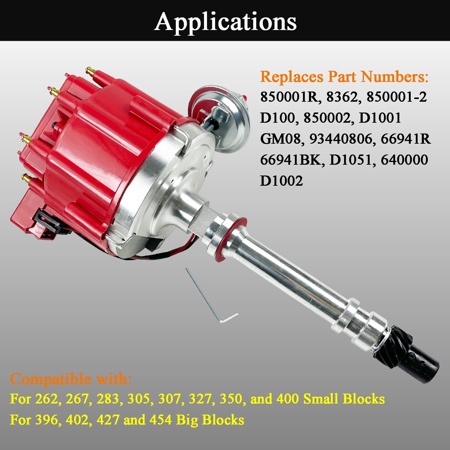 HEI Ignition Distributor with Cap & Rotor for Chevy GM SBC 262 267 283 305 307 327 350 400 BBC 396 402 427 454 V8, Replaces 850001R 8362