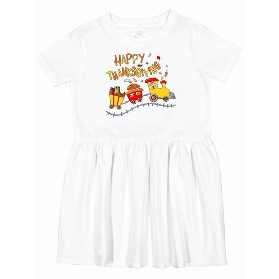 Inktastic Happy Thanksgiving Turkey Train with Food Girls Toddler Dress