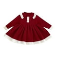 thumbnail image 2 of Girls Crochet Knitted Dresses Size 0-3 Toddlers Kids Cute Long Sleeve Button Doll-Collar Color-Block Pleated A-Line Soft Warm Fall Midi Dress, 2 of 3