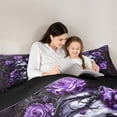 thumbnail image 4 of Homewish Goth Sugar Skull Full Size Comforter Sets,Purple Romantic Rose Bedding Comforter Set,Halloween Duvet,Black Reversible,3-Piece,1 Comforter and 2 Pillowcases, 4 of 7
