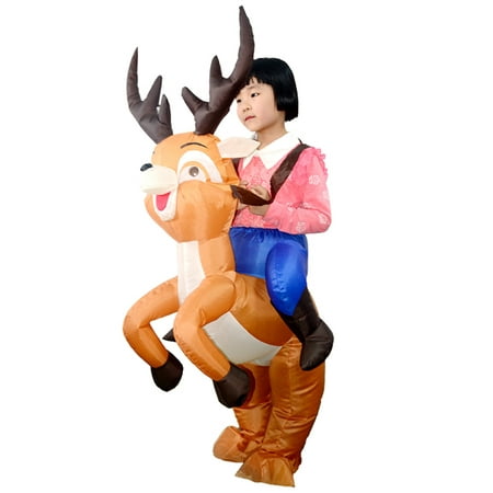 Kids Christmas Reindeer Inflatable Costume Suit Blow Up Inflatable Fancy Dress Jumpsuit for Dress Up Party Stage