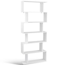 Gymax 6 Tier S-Shaped Bookcas Storage Display Modern Bookshelf Z-Shelf Style White