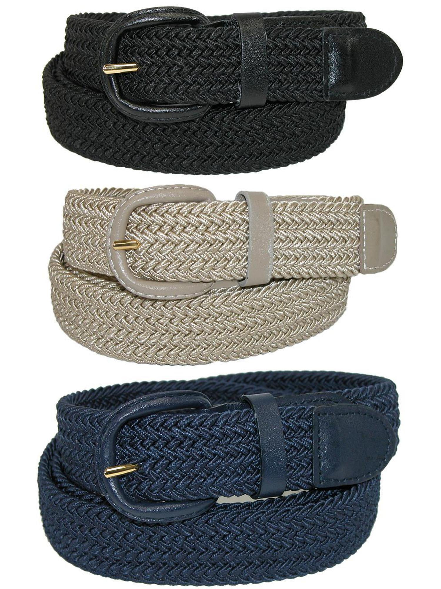 CTM - Size Xlarge Mens Elastic Braided Stretch Belt (Pack of 3 Colors ...