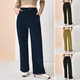 thumbnail image 2 of Women Corduroy Long Pants High Waist Button Zipper Fly Solid Color Straight Wide Leg Trousers with Pockets Daily Wear, 2 of 8