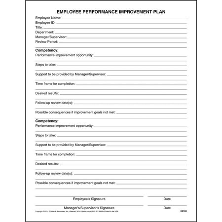Employee Performance Improvement Plan Form, 8.5 x 11, 75 Pack