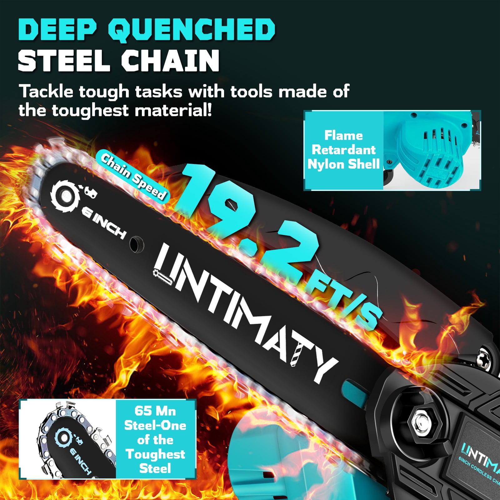 UNTIMATY Mini Chainsaw 6 inch Cordless Handheld Electric Chain Saw with 2 Batteries and Charger for Trees and Wood, Blue
