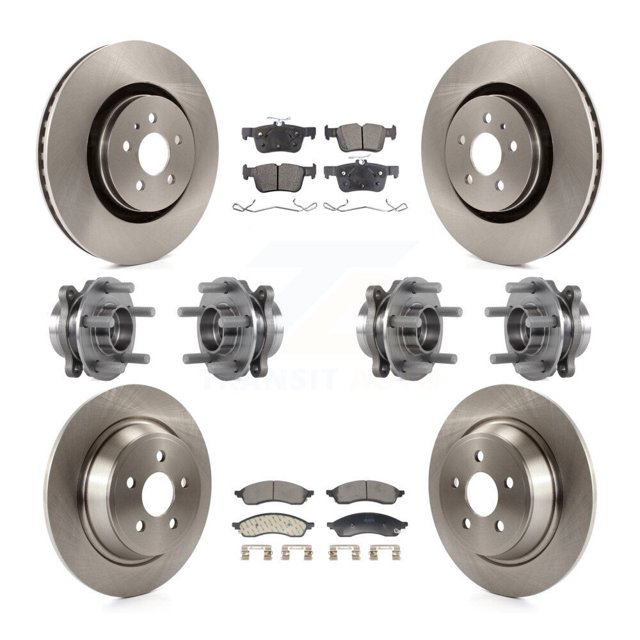 Transit Auto Front Rear Hub Bearing Assembly Disc Brake Rotor and Semi-Metallic Pads Kit (10Pc) for Car 2022-2023 Lincoln Nautilus AWD with Solid Rotors 350mm Diameter KBB-130103