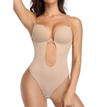 Women Shapewear Backless Body Bra Shaper Plus Size Plunge Invishaper Low Back Thong Bodysuits Open Crotch Daily Use