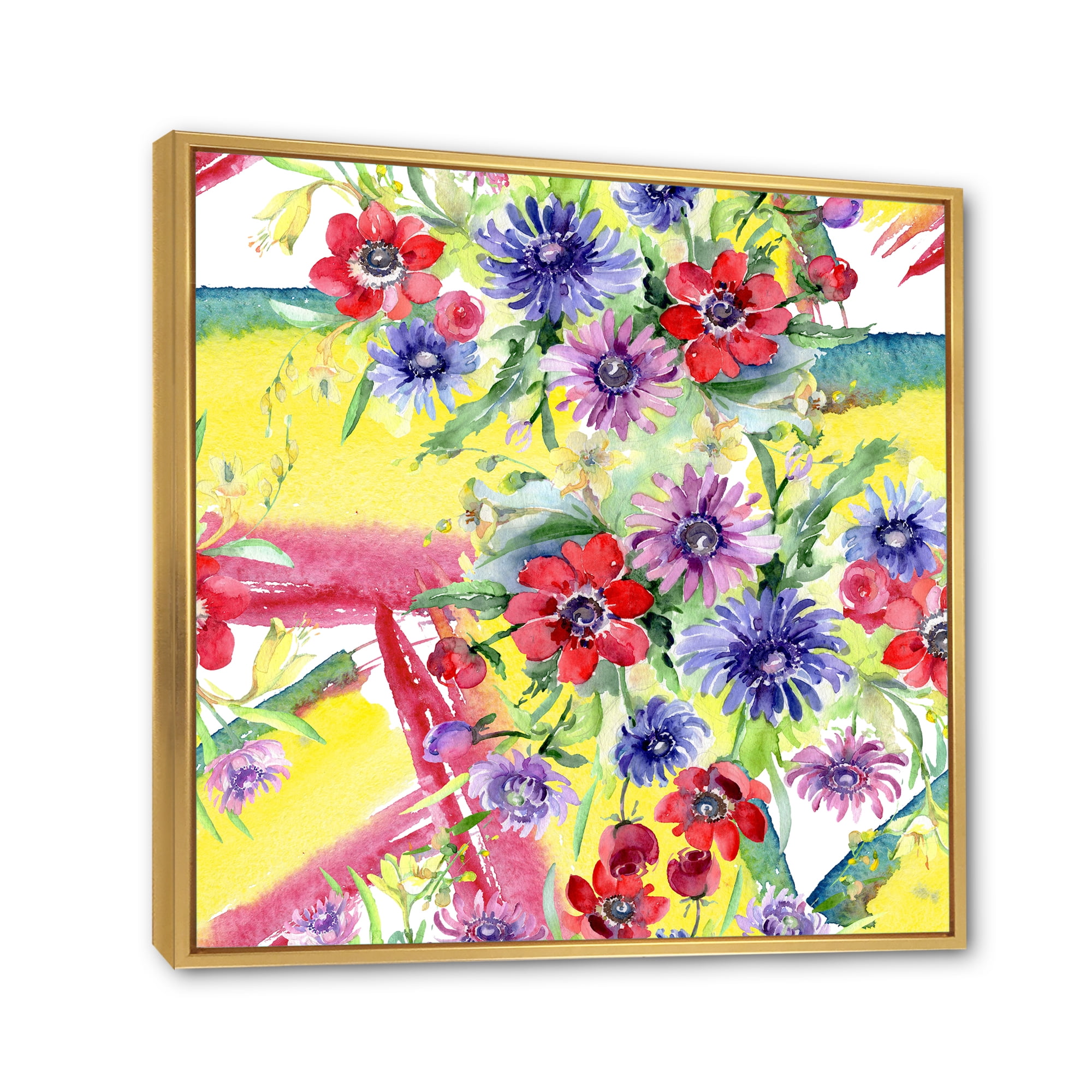 Designart 'Wildflowers and Vibrant Wild Spring Leaves V' Modern Framed Canvas Wall Art Print