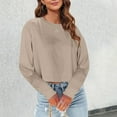 thumbnail image 2 of Women Fashion Casual Solid Round Neck Long Sleeve Sexy Crop T Shirt Top, 2 of 2