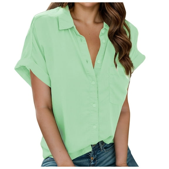 Women's Stylish Short Sleeve Lapel Button Down Shirt Top Casual Comfortable Blouse for Everyday Wear