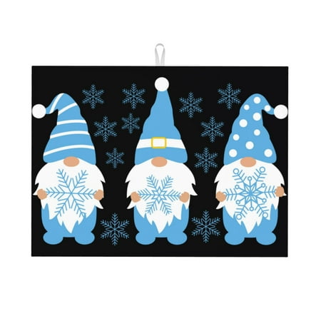 

Honeii Christmas Gnome Snowflake Print Kitchen Drying Mat Coffee Bar Mat Hide Stain Coffee Maker Mat for Countertops Coffee Pot Dish Drying Mat