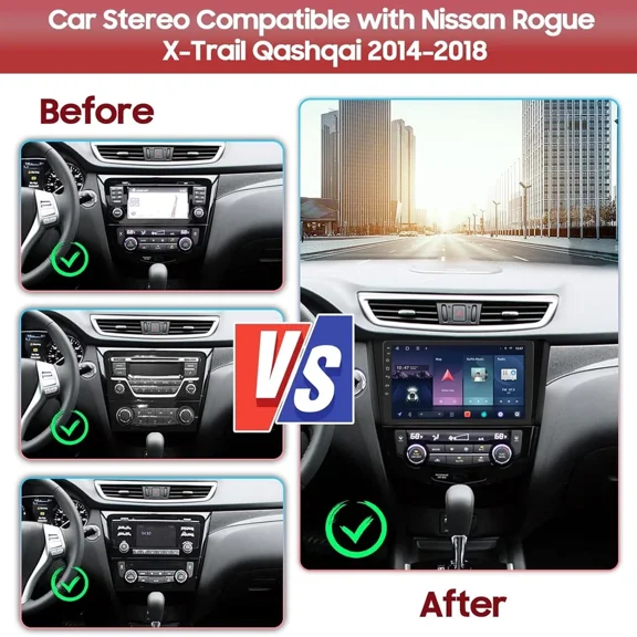 Android 13 Car Stereo for Nissan Rogue/X-Trail/Qashqai 2014-2019, 10Inch Touchscreen, Built-in Wireless CarPlay & Android Auto, GPS, 2GB 32GB, AHD Camera