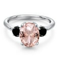 thumbnail image 3 of Gem Stone King 2.86 Ct Oval Peach Nano Morganite Black Diamond 925 Sterling Silver Ring, 3 of 6