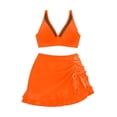 thumbnail image 4 of Womens Two Piece Swimsuit V Neck Mesh Patchwork Halter Drawstring Ruffled Skorts Stretchy Bathing Suit (XL, Orange), 4 of 6