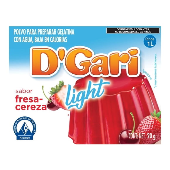 Polvo para preparar gelatina D' Gari Sin Azúcar de agua sabor fresa-cereza 20 g