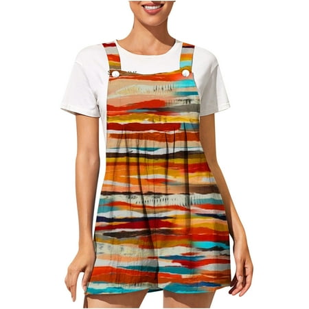 

YanHoo Womens Summer Shorts Overalls Dressy Printed Stretchy Wide Leg Strap Shorts Jumpsuits Casual Loose Baggy Rompers