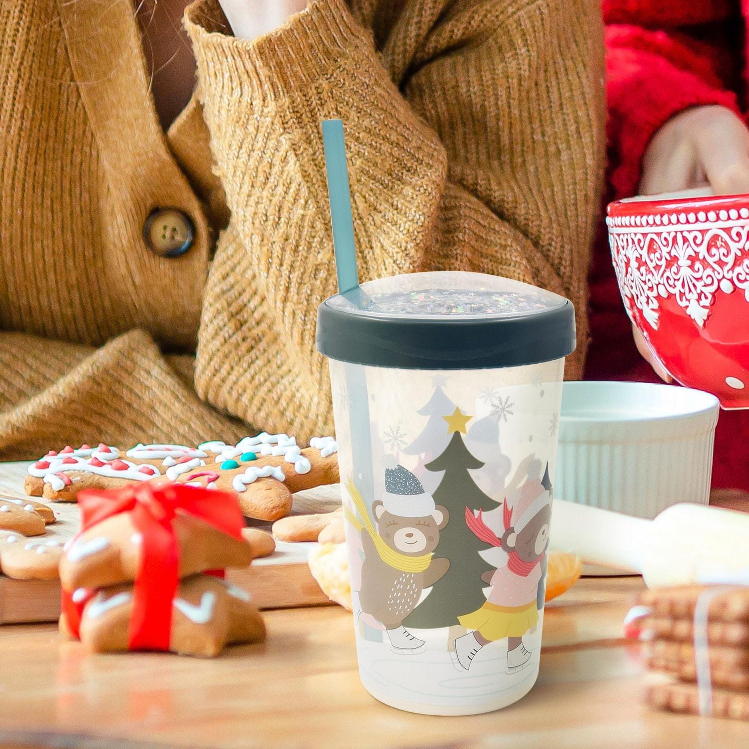 Gobelet à paille en plastique bleu Holiday Time, 8,9 cm x 8,9 cm x 18 cm, 1 pièce