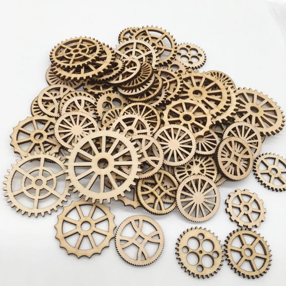 50x Assorted Unfinished Blank Wood Wooden Gear Embellishments for DIY Crafts