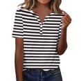 thumbnail image 1 of Plebaso T-Shirts à Rayures Col en V pour Femmes Manches Courtes Été Décontracté Blouses Amples pour Femmes, 1 of 7