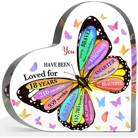 18th Birthday Gifts for Girls, 18 Year Old Birthday Acrylic Sign, Inspirational Butterfly Keepsake Sign, Happy 18th Birthday Gifts Idea for Daughter Girls, Table Desk for Home