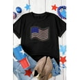 thumbnail image 3 of Women's Black Rhinestone American Flag Casual Round Neck Tee | [ZhiHiMeRi] | (US 20-22)2XL, 3 of 7