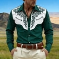 thumbnail image 2 of Mens Shirts Casual Carnival Western Cowboys Long Sleeve Top Festive Print Button Down Lapel Comfortable Shirt for Men Dark Green XXXL, 2 of 5