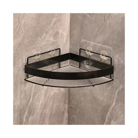 Adhesive Wall Mounted Corner Shower Shelves, No Drill Acrylic Shower Organizer with Metal Fence