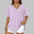 thumbnail image 6 of Amzcrzy Plus Size Tops for Women Trendy V Neck Short Sleeve Womens Tops Comfortable Loose Fit Side Split Basic Tee Shirts Versatile Casual Solid Color Summer Tops 5XL, 6 of 7