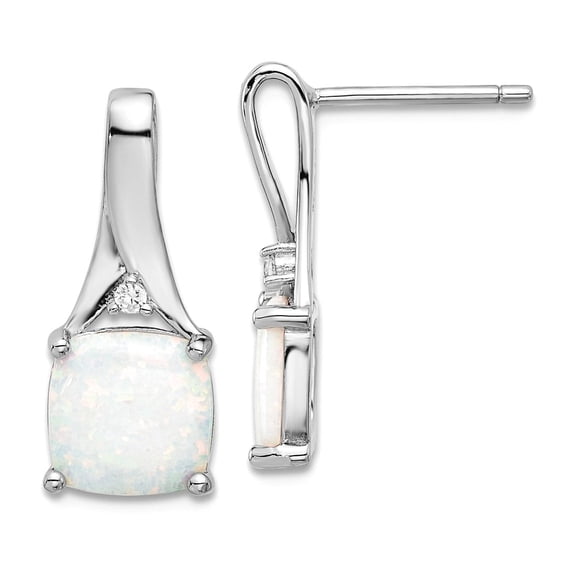 925 Sterling Silver Rhodium Plated With Cubic Zirconia and White Simulated Opal Post Earrings 19.3x8.1mm Wide Stud Earri