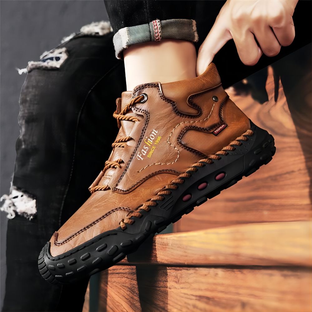 Men's Outdoor Leather Boots Casual Warmth For Hiking Lightweight Comfort Thicken Lace-up Mid-Top Ankle Shoes Yellow 11 US