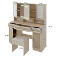 thumbnail image 4 of Tcbosik Vanity Desk with LED Lighted Mirror, Modern Makeup Vanity Table Set with Cushioned Stool and 3 Storage Drawers for Bedroom, Dressing Table with Pegboards & Hooks, Shelves & Cabinets, Natural, 4 of 8