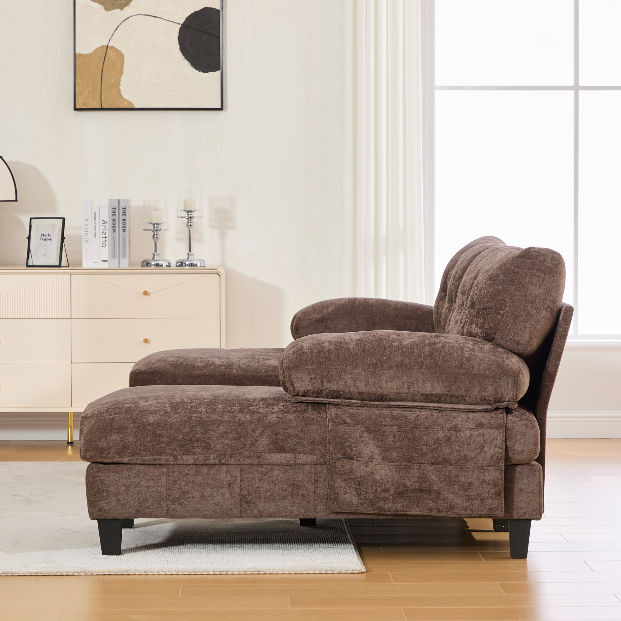 Leumius U Shaped Sectional Sofa, 103.5" Chenille Fabric Couch with Double Chaise Lounges, U Shaped Couch for Living Room, Brown
