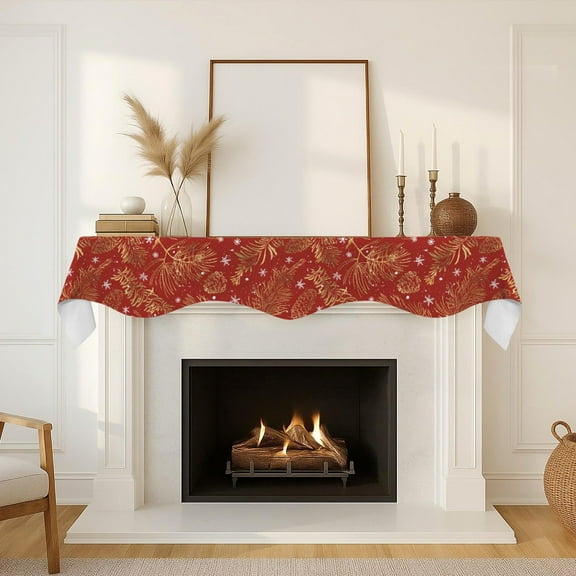 Christmas Holiday Fireplace Mantel Scarf | Red Pines | Mantle Runner