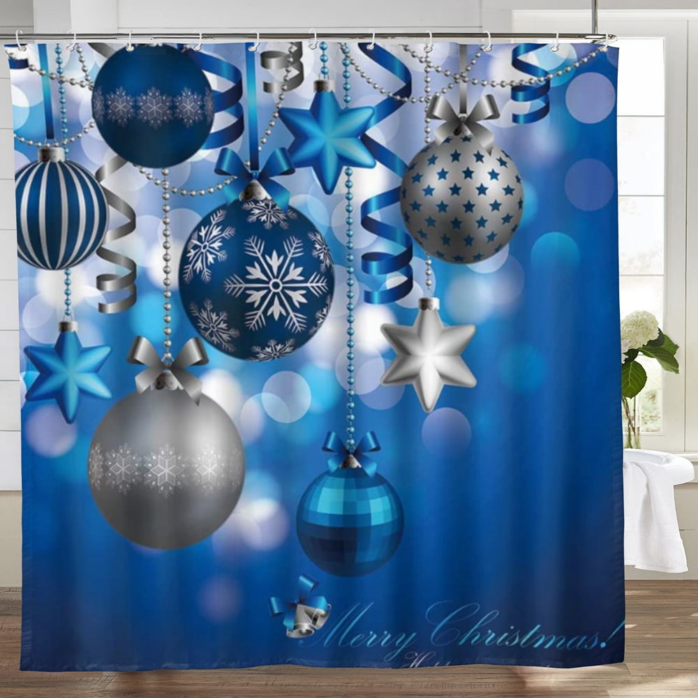 Blue and silver shower cheap curtain