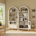 thumbnail image 5 of BOMETAO Arched Cabinet 70" Tall Arch Bookcase China Cabinet with Glass Doors and Open Adjustable Shelves, Storage Display Curio Cabinet for Kitchen, Living Room, White, 5 of 10