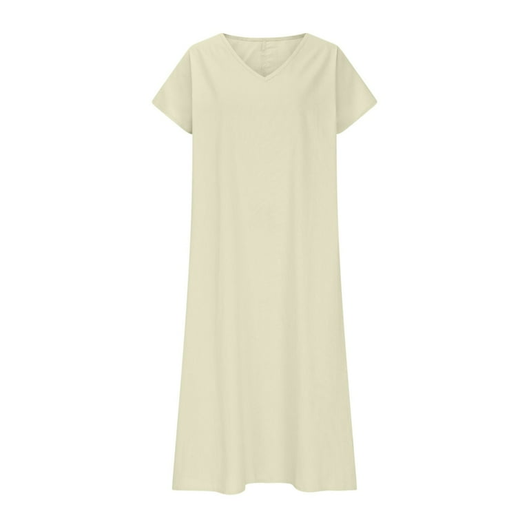 Ladies Long T-Shirt Dress, Short Sleeve Elegant Flowy Maxi Dresses, Loose  Comfy Solid Color A-Linen Beach Vacation Dresses Mini Sundress White L -  Walmart.com