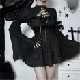 thumbnail image 4 of Women Goth Tops Punk Cover Up Mesh Crop Top See Through Sexy Long Sleeve Blouses Y2k Black Rave Outfit Festival L, 4 of 4