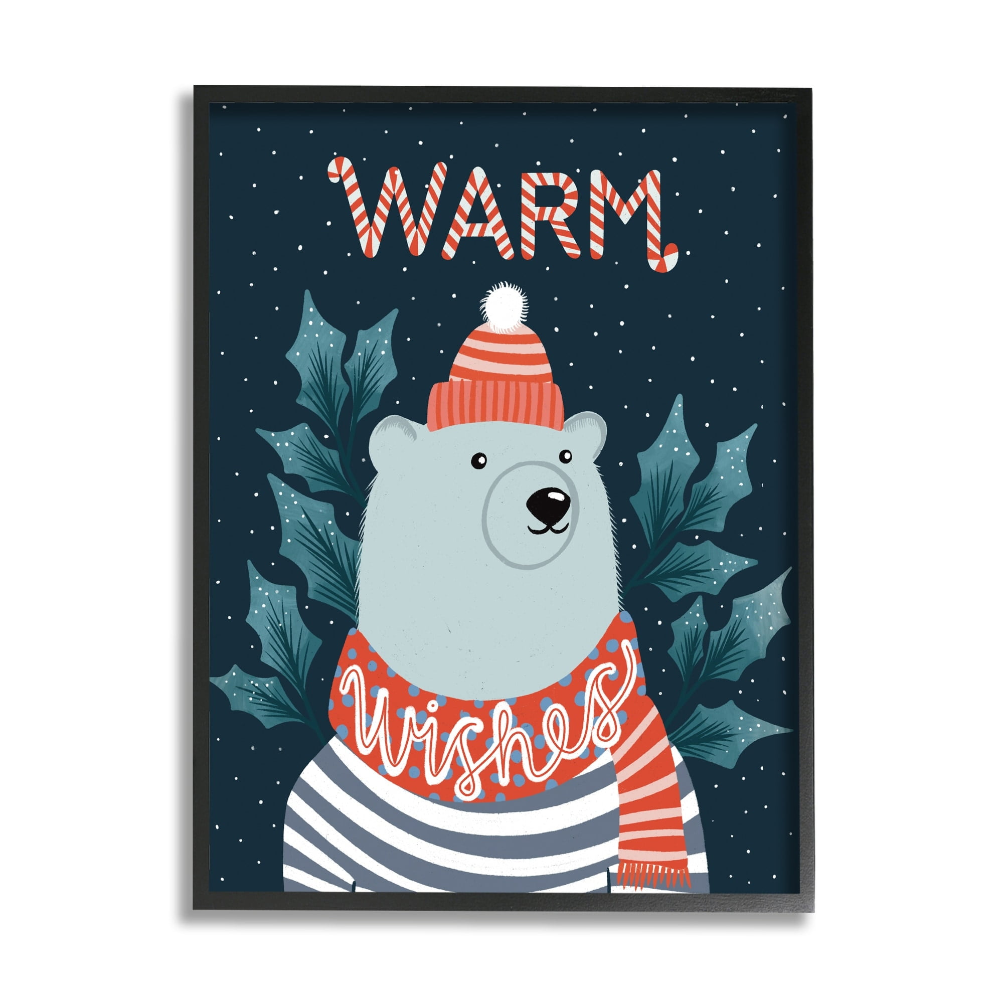 Stupell Industries Warm Wishes Cozy Polar Bear Seasonal Typography Graphic Art Gray Framed Art Print Wall Art, Design by Dominika Godette