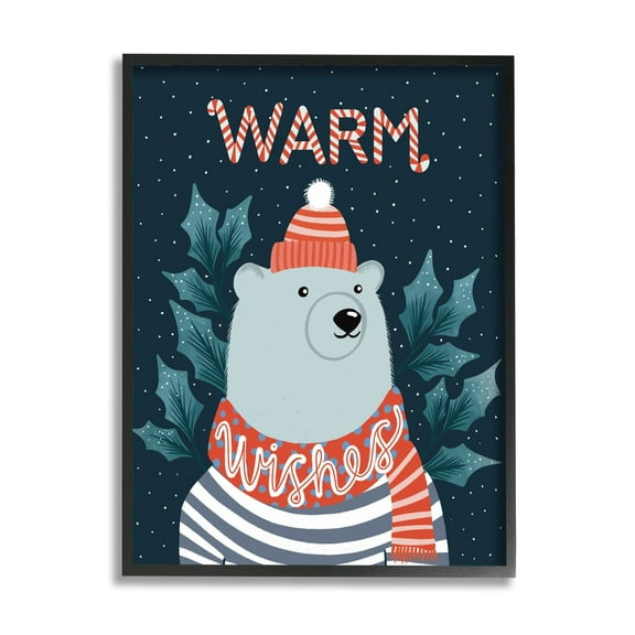 Stupell Industries Warm Wishes Cozy Polar Bear Seasonal Typography Graphic Art Black Framed Art Print Wall Art, Design by Dominika Godette