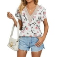thumbnail image 3 of ZXSXSY Women's Floral Print Hollow V Neck Petal Short Sleeve Blouse, 3 of 7