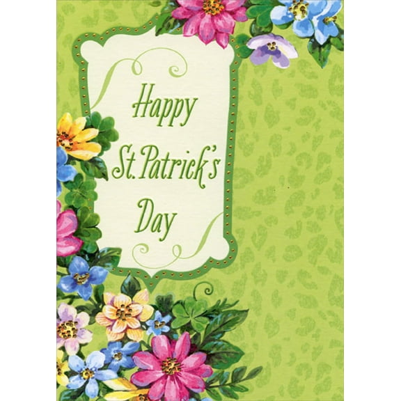 Designer Greetings Colorful Floral Upper and Bottom Border St. Patrick's Day Card
