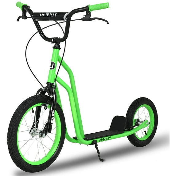 Uenjoy 16”Kids Ride on Toys Kick Scooter Youth 2 Wheel Scooter for Boys Girls Front and Rear Dual Brake Inflatable Wheels Steel Frame Wide Standing Board Weight Capacity 220 LBS