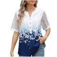 thumbnail image 1 of Tops Florales para las Mujeres V-Cuello Patchwork Encaje Manga Blusa, Corto Casual Floral Estampado Verano Poliéster, 1 of 9