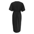 thumbnail image 5 of Short Sleeve Dresses For Women Fashion V Neck Pleated Slim Fit Flowy Swing Irregular Midi Dress below The Knee Dresses Women Day Dress Dresses for Women Summer Womens Rayon Dresses Ladies Denim Dress, 5 of 5